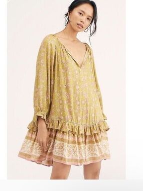 Spell and the Gypsy Floral Ruffle Hem Mini Dress - Yellow Green